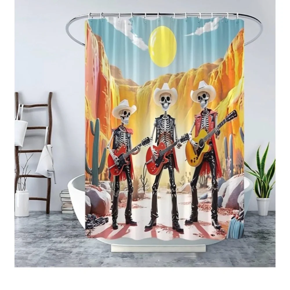 💀🤠🎸Skeleton Cowboy Shower Curtain/Party Backdrop